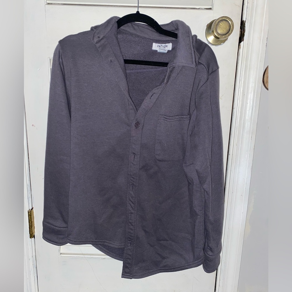 gray button up jacket